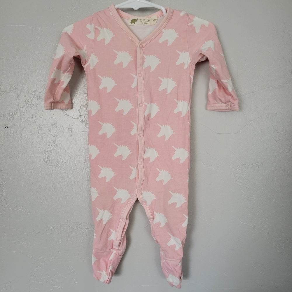 Monica & Andy Baby Girl 3-6 Months One Piece Footie Outfit Pink White Unicorn